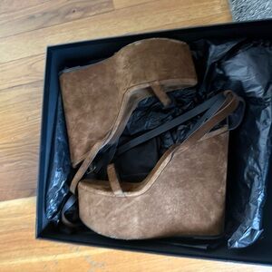 Yves Saint Laurent Brown Wedge Sandals